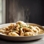Old fashioned chicken and dumplings with fluffy homemade dumplings and tender chicken