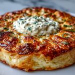 Overhead shot of Khachapuri cheese bread on white marble, soft dough, melted cheese center, Georgian winter baking recipe.