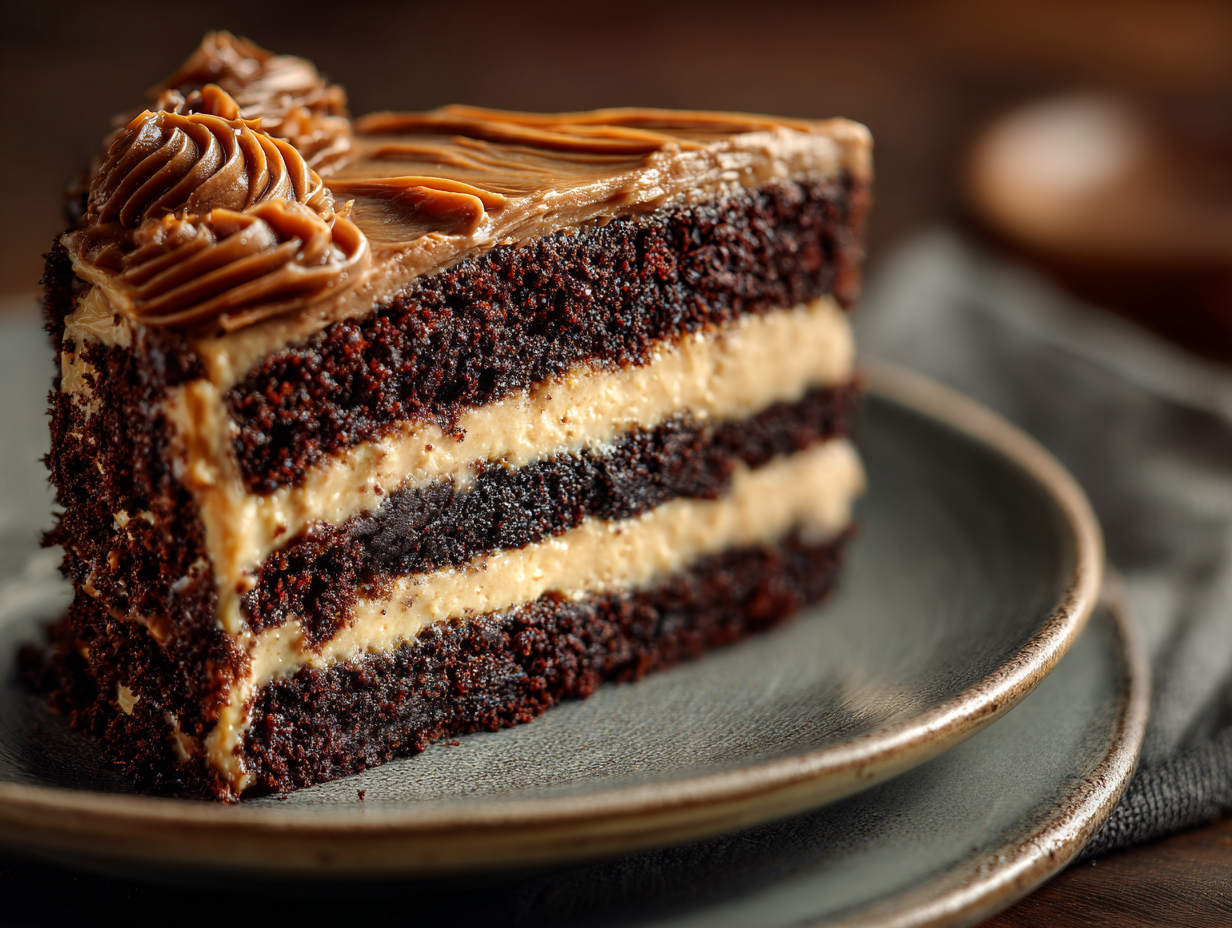 Capricorn Cake with dark chocolate layers and caramel cream filling