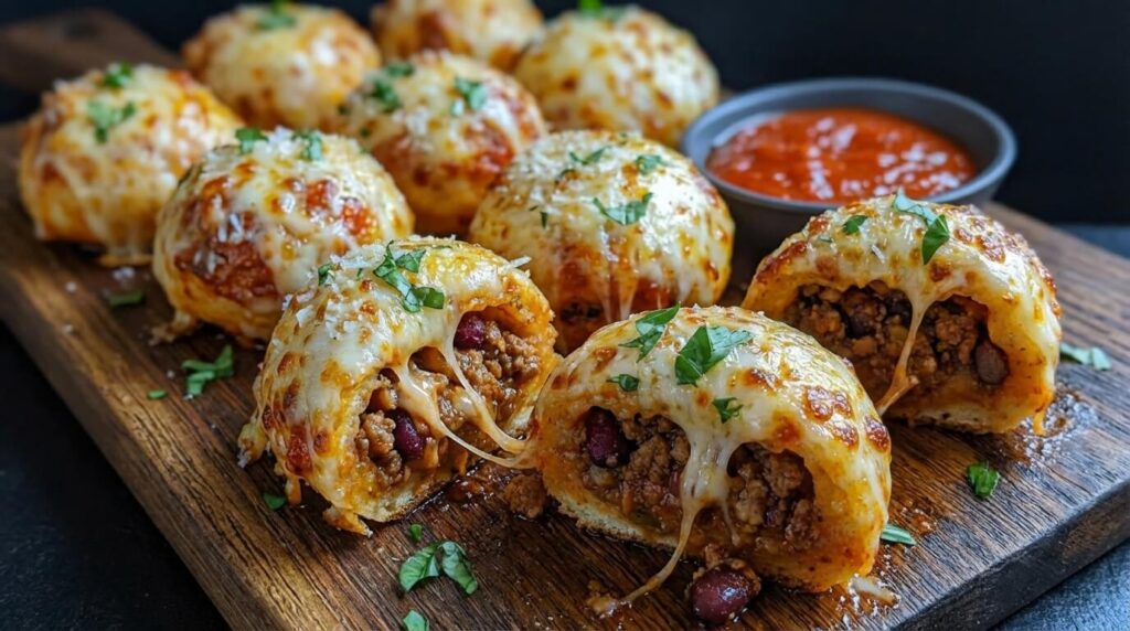Chilli stuffed garlic dough balls with a creamy spicy chili filling