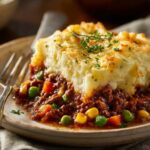 Shepherd's pie recipe with creamy mashed potatoes and savory meat filling