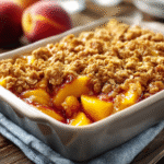 Daniel Fast dessert peach cobbler with baked peaches and oat topping