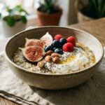 Easy healthy breakfast bowl with oats, fruit, and yogurt