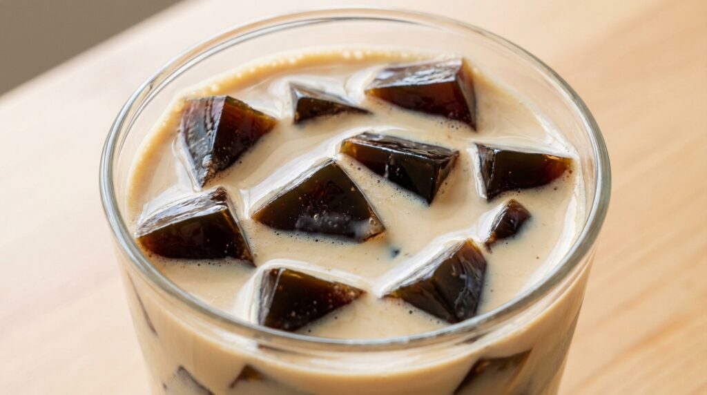 Easy vanilla maple protein iced coffee served over ice in a glass