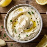 Creamy homemade garlic aioli recipe in a small bowl