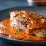 Quick tilapia in roasted pepper sauce with creamy red pepper sauce