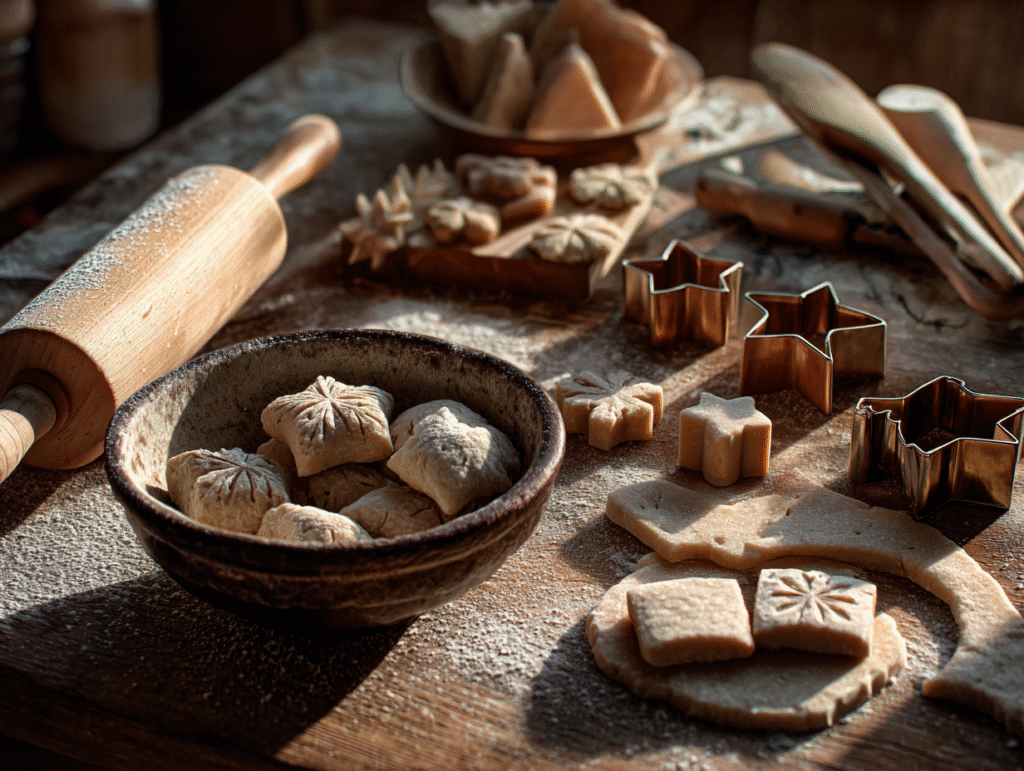 Salt dough recipe dough rolled out with cookie cutters for crafts