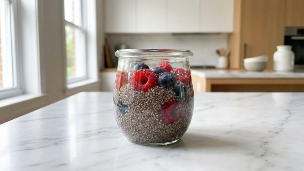 chia jelly recipe with chia seeds forming gel
