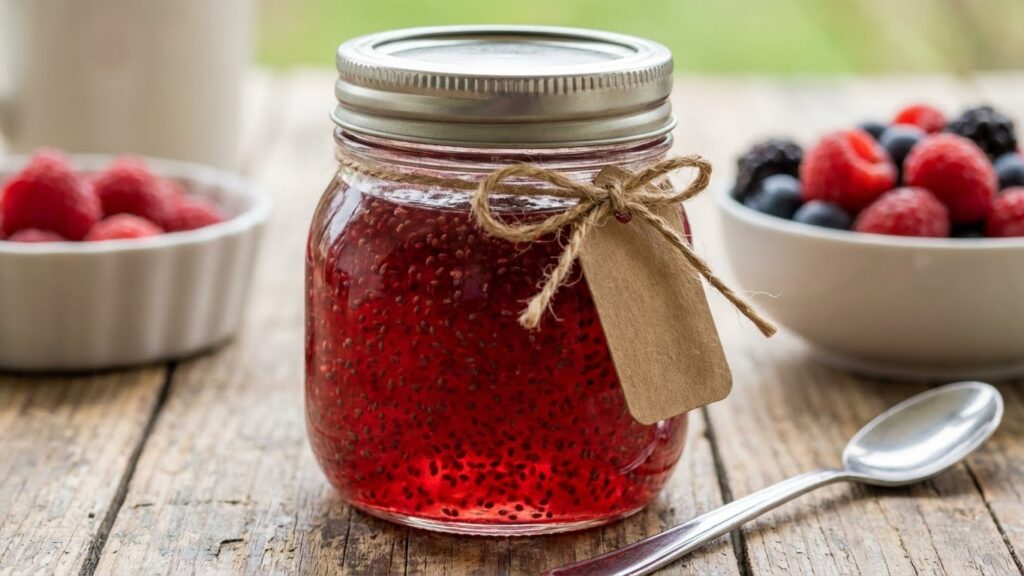chia seed jelly in glass jar