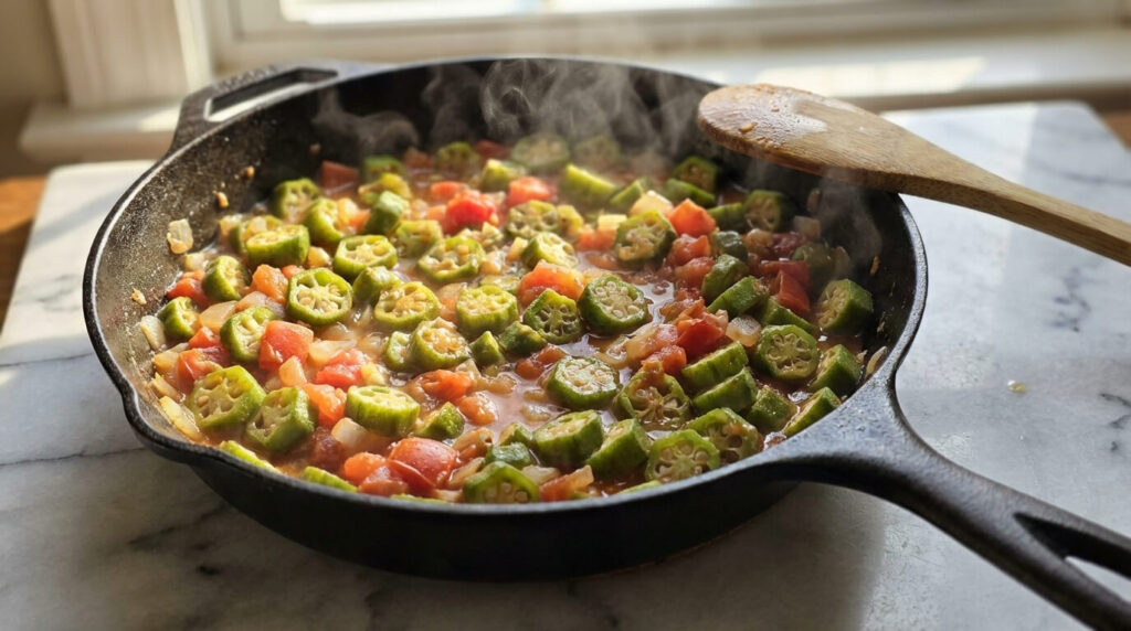 How to cook fresh okra and tomatoes