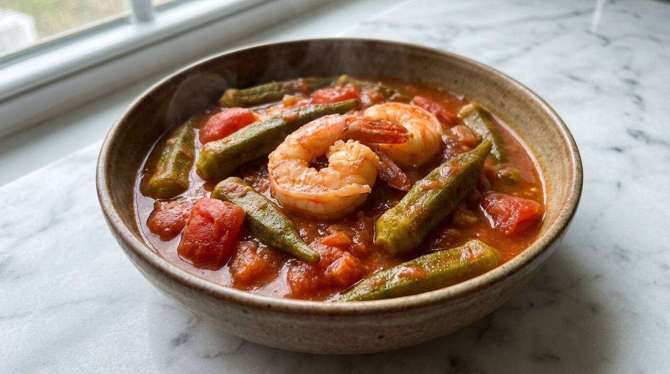 Stewed okra and tomatoes Southern style