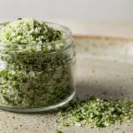 Homemade jalapeño salt made with dried jalapeños and coarse sea salt