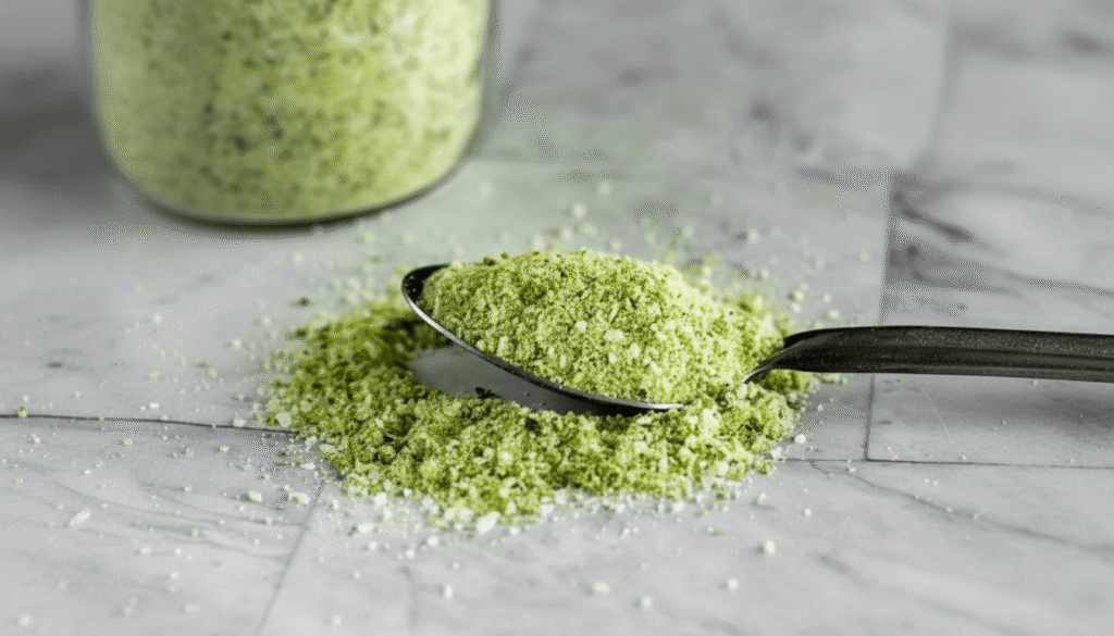 Jalapeño salt sprinkled over grilled corn on the cob