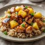 Pineapple chicken and rice with tender chicken and juicy pineapple