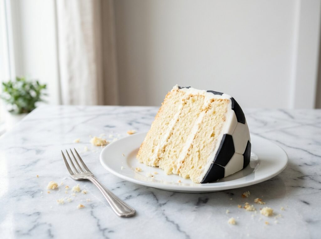 Slice of soccer ball cake