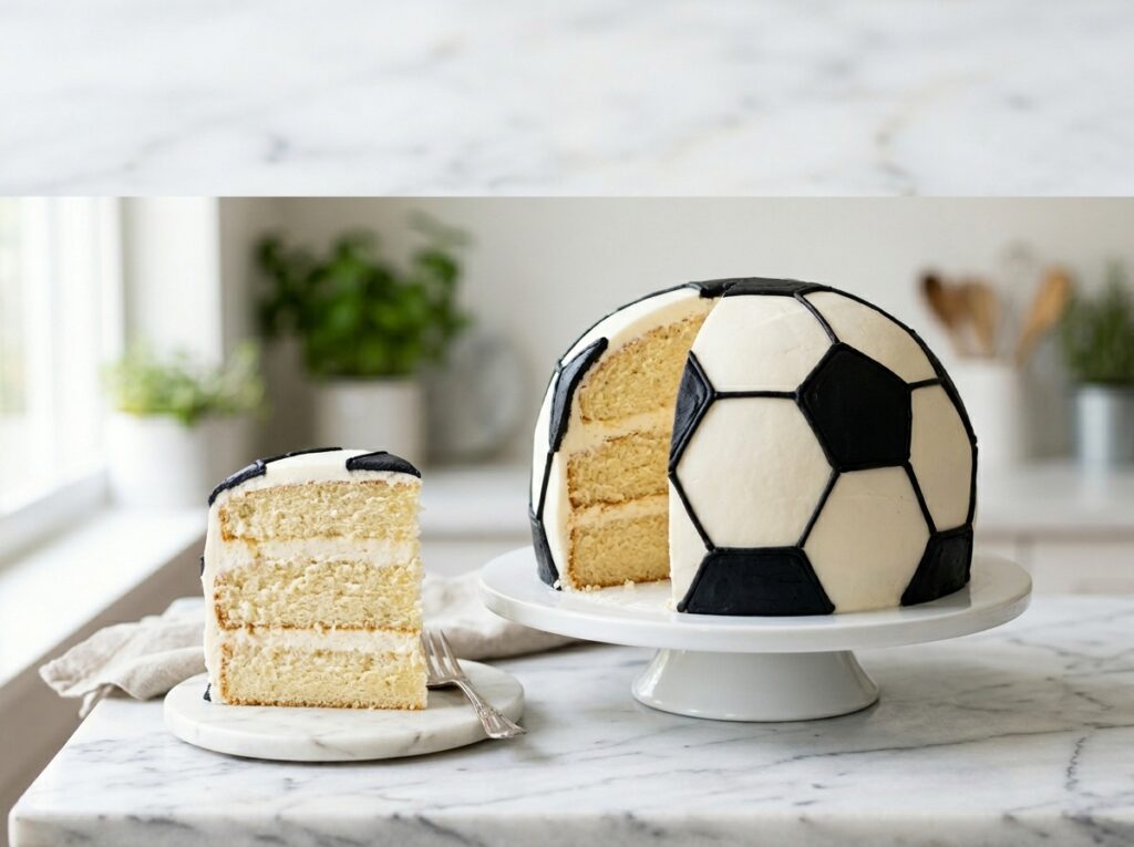 Soccer ball cake with slice