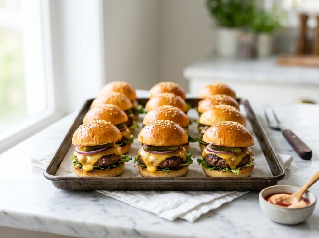Tray of mini beef sliders