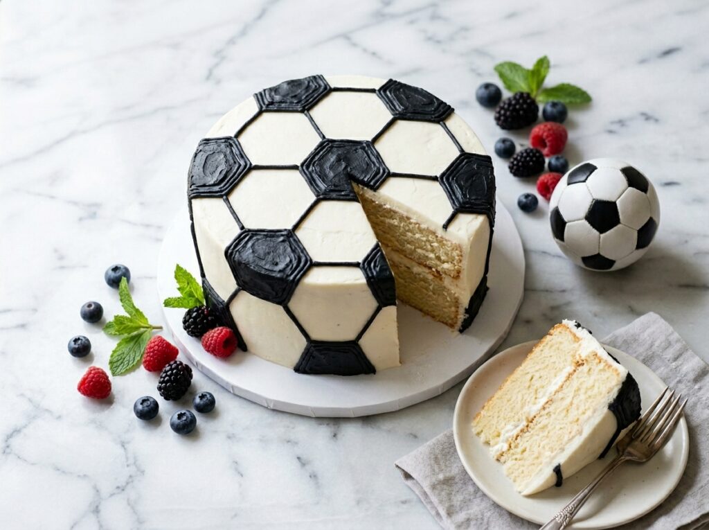 Vanilla cake soccer ball pattern