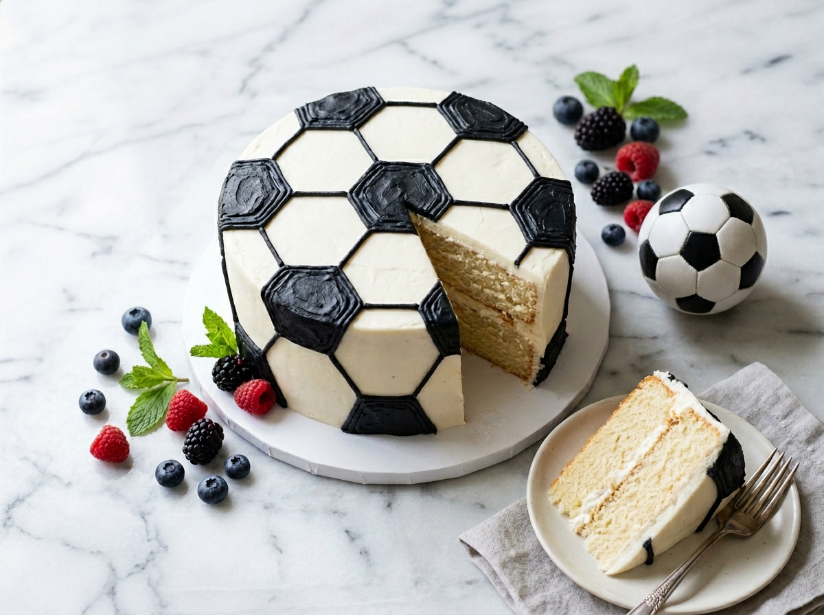 Vanilla cake soccer ball pattern