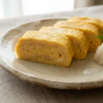 Sliced tamagoyaki Japanese rolled omelette with grated daikon